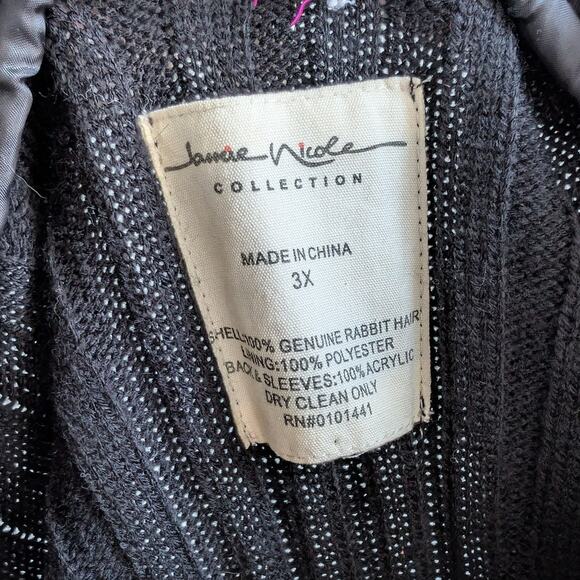 Vintage Black Genuine Rabbit Fur Sweater Stretchy Jacket Knit Faux Leather Top - Picture 6 of 7